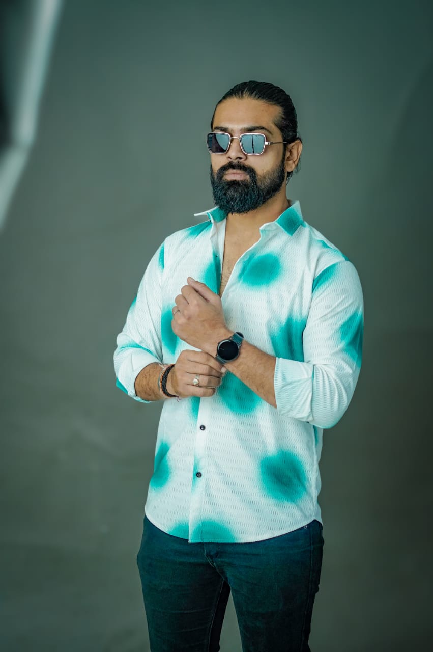 Men’s Aqua Splash Printed Casual Shirt – Full Sleeve